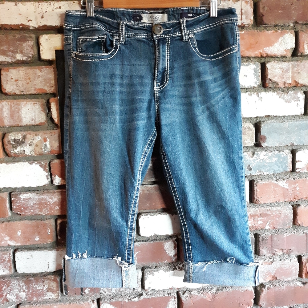 Capris embellished pockets stretch low waist